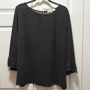 Size 22: LOFT PLUS Black & White Polka Dot long-Sleeve Top, EUC